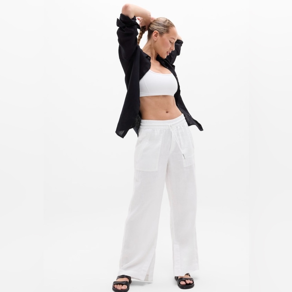 NWT-Athleta White Retreat Linen Wide Leg Pant, Medium - Picture 4 of 10